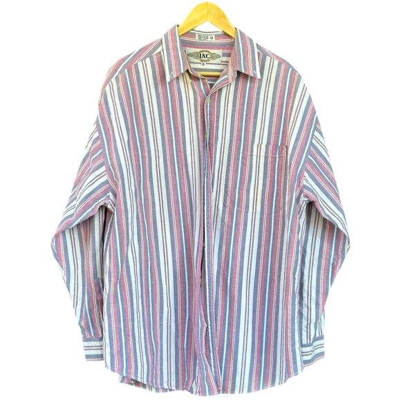 Vintage International Concepts Men’s XL Cotton Pink White Striped Dress Shirt - Picture 1 of 8